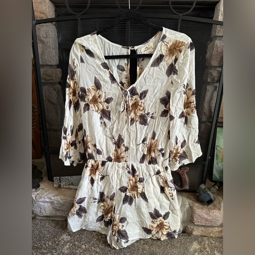 O'Neill Floral Jumpsuit in Cream and Brown